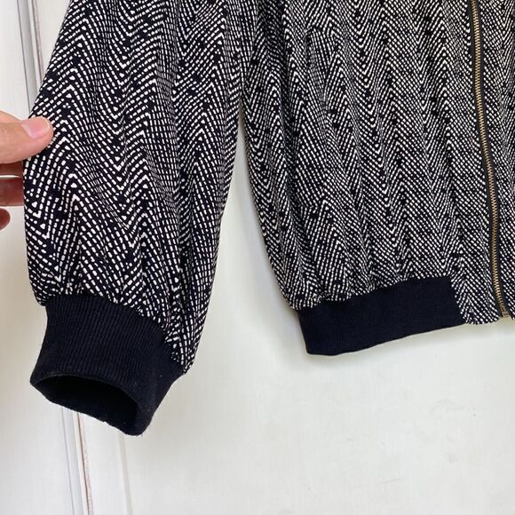 Black And White Zip Front Bomber Jacket By Cynthia Rowley - Picture 2 of 5